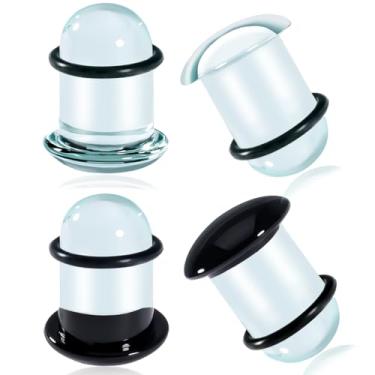 Imagem de Vankula Kit de alargadores de vidro para alargadores de orelha, 2 pares com anéis de borracha, alargador de brinco de 1,2 mm-16 mm (preto, transparente, 14 mm (9/40.6 cm) 4 peças)