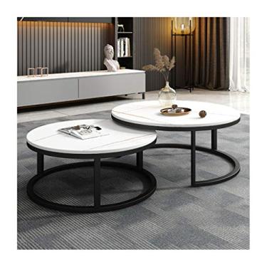 Imagem de Mesa de centro de design simples, mesa de centro redonda de mármore com laje de rocha, simples, moderna, apartamento, estilo nórdico, pequena, mesa de centro, sala de estar, mesa lateral minimalista