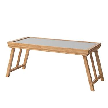 Imagem de Mesa de centro de design simples, mesa de café, mesa de chá de bambu natural, mesa de coquetel, industrial, mesa de armazenamento dobrável, quarto, sala de estar, escritório, mesa de acampamento ao ar