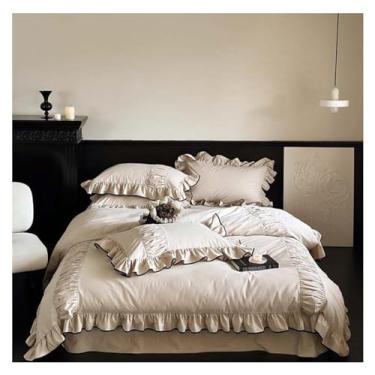 Imagem de ZDJZMGZ Conjunto de edredom Queen retrô de algodão com quatro peças, estilo princesa, conjunto de cama macio e completo (King)