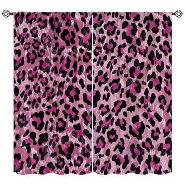 Imagem de Cortinas de leopardo rosa, moderno, simples, rosa, guepardo, textura de leopardo, tratamentos de janela blackout, cortinas com isolamento térmico para varão, conjuntos de 2 painéis para quarto, sala