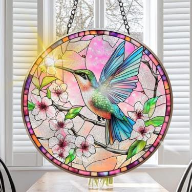 Imagem de VAIIEYO Enfeite para pendurar janela de vitral de beija-flor, apanhador de sol feito à mão com ganchos para janela, jardim, casa, presente de inauguração de casa de Natal e aniversário (19,8 cm)