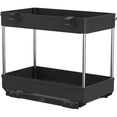 Imagem de Prateleira para pia de cozinha organizador de cozinha de plástico organizador de metal de 2 níveis debaixo da pia gaveta de cesta de armário durável com trilho deslizante para casa de banho escritório