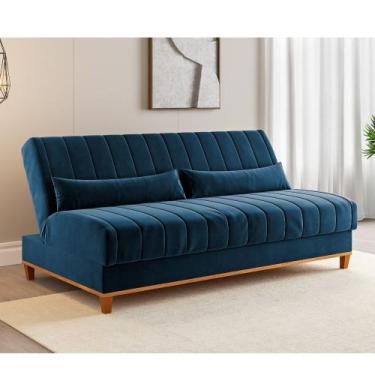 Imagem de Sofá Cama 180cm Veludo Santorini Viero, Veludo Azul