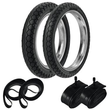 Imagem de Par Pneu Biz 125 Pop 110i 250-17 + 80/100-14 Pd29 Rinaldi + Camaras + Cintas