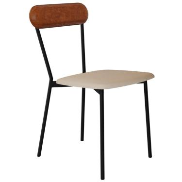 Imagem de Cadeira Estofada Para Sala de Jantar Liora Preto C01 Linho Areia Courino Caramelo - Lyam Decor