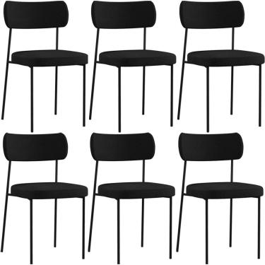 Imagem de Kit 06 Cadeiras Decorativas Estofadas Para Sala de Jantar Melina L02 Poliéster Preto - Lyam