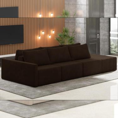 Imagem de Sofá Ilha Modulado Milos 342cm Puff Lateral Veludo Marrom G33 - Gran Belo