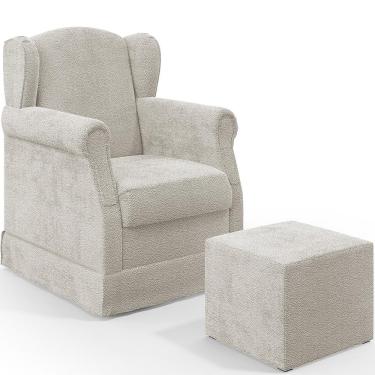 Imagem de Poltrona De Amamentação Com Balanço E Puff Elisa P02 Bouclê Creme - Lyam Decor