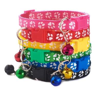 Imagem de Kit 6 Coleira Gato Cão Pet Com Pingente Sininho Ajustável - savioshop,