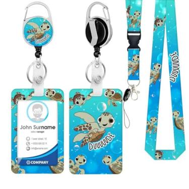 Imagem de Porta-crachá engraçado de tartaruga com cordão Breakaway e carretel retrátil resistente – Chaveiro mosquetão giratório de 360° para mulheres, professores, enfermeiros, estudantes e uso no escritório