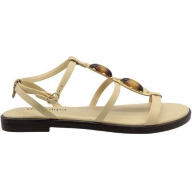 Imagem de Sandália Rasteira Via Scarpa Adorno Duplo Em Pedra Feminina, 38, Bege