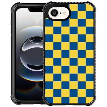 Imagem de TAMEFOX Capa para iPhone 16e, quatro cantos com amortecedor à prova de choque, antiderrapante, antiqueda, capa protetora - tabuleiro xadrez amarelo azul