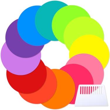 Imagem de BLMHTWO 12 peças de pontos apagáveis a seco, adesivo de quadro branco de 28 cm com raspador, círculos apagáveis a seco removíveis para mesas de sala de aula, escritório, quadro negro