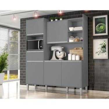Imagem de Cozinha Compacta Kit Isabel 5 Portas 1 Gaveta e Nicho P/ Microonda - Cinza AJL