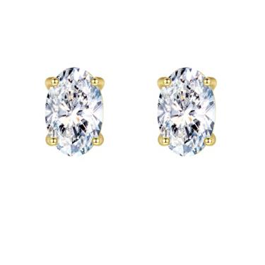 Imagem de Efashion Brincos femininos de prata esterlina 925 banhados a ouro 14K simples com pedras de zircônia oval, Medium, Ouro amarelo, Zircônia