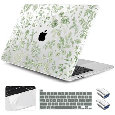 Imagem de Yebiseven Capa para MacBook Pro de 13 polegadas M2 M1 2025-2022 2020 A2338 A2289 A2251, capa rígida de plástico para laptop com capa de teclado, protetor de trackpad, 2 adaptadores OTG, frondosa