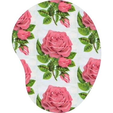 Imagem de Mouse Pad Ergonômico Gota Buquês de Rosas Cor de Rosa Fundo Quadrado Branco