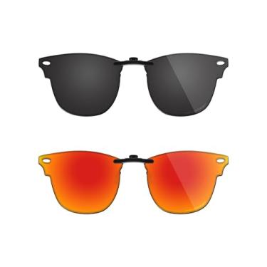 Imagem de Fiskr Óculos de sol polarizados clip-on para Ray-Ban Clubmaster RB5154 (tamanho 51-21) - Proteção UV - Ajuste universal para homens e mulheres - Preto clássico e vermelho fogo