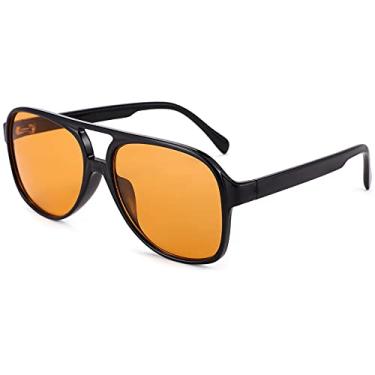 Imagem de Óculos de sol vintage retrô dos anos 70 para mulheres e homens, óculos de sol aviador quadrados modernos, Armação preta - Lente laranja, 59MM