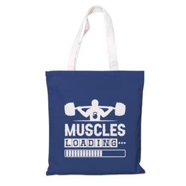 Imagem de Bolsa de lona fitness - carga muscular, bolsa de ginástica azul, bolsas de algodão para exercícios, presentes femininos para amantes de academia, bolsas de lona para compras, esportes e uso diário