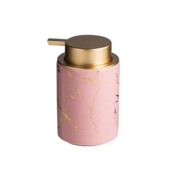 Imagem de hezhuhe2258 Dispensador de sabão moderno dispensador de sabão de cerâmica frascos bomba de loção para pia de cozinha balcão de banheiro (rosa)