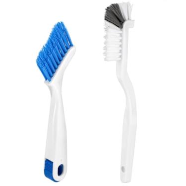 Imagem de Conjunto de 2 peças de escovas de limpeza pequenas para uso doméstico, escovas de limpeza pequenas multifuncionais de cerdas duras com alça para pias de cozinha, trilhos de janela, cantos de banheiro