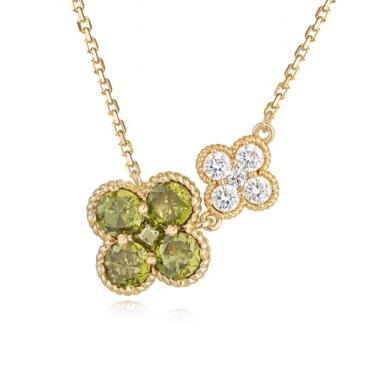 Imagem de LOLAR RAY Colar com pingente sedutor, banhado a ouro 14 K, com flor de ameixa dupla, com artesanato requintado, um presente de joia cativante para mulheres, Latão, Sem Pedra Preciosa