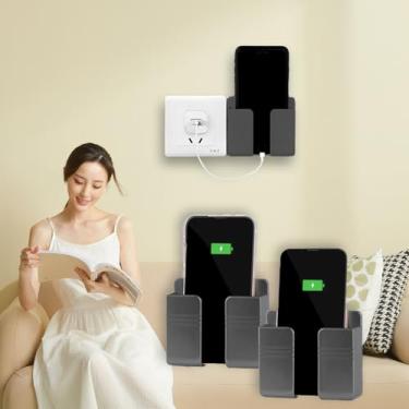 Imagem de 2 peças de suporte de telefone montado na parede, suporte de telefone com autoadesivo. Suporte de telefone para chuveiro/carregamento. Compatível com iPhone e Android