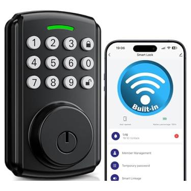 Imagem de Fechadura de porta de entrada sem chave, Wi-Fi integrado, controle remoto de aplicativo, IP65 à prova d'água, fechadura inteligente 【Nova versão 2025】