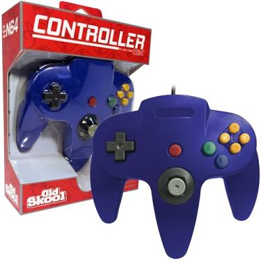 Imagem de Old Skool Joystick clássico com controle com fio compatível com o sistema de jogo Nintendo 64 N64 - azul