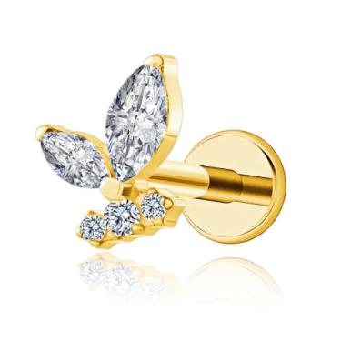 Imagem de FLORA PIERCING LABRET TITÂNIO ZIRCÔNIA CRAVEJADA PIERCING ORELHA TRAGUS HELIX CONCH MODA FEMININA 1.2X8 (DOURADO)