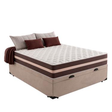 Imagem de Cama Box Baú Casal 138 Suede Bege Com Colchão Little Angel Mola Superlastic 63x138x188cm