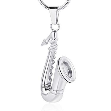 Imagem de memorial jewelry Colar de corrente de chifre de saxofone urna musical pingente de lembrança de cinzas de cremação, one size, Metal