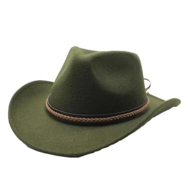 Imagem de Chapéu de cowboy masculino de aba enrolável com chapéu de caubói cavalheiro de couro boné de igreja sombrero bonés exército EN8 56-58 cm