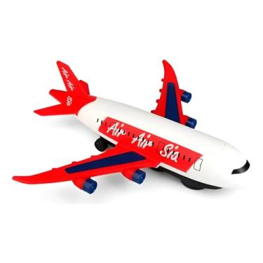 Imagem de Avião de Brinquedo com Luzes e Som, Branco e Vermelho, 35cm, Giro 360°, Plástico, Funciona com 3 Pilhas AA, para Crianças Acima de 3 Anos