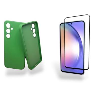Imagem de Capa Capinha Conjunto Premium de Proteção Para Samsung Galaxy A54, Capa de Silicone com Interior Aveludado, Película de Vidro Temperado, 2 Peças, Resistente à Água (Verde)