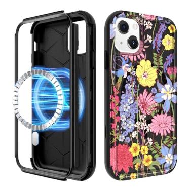 Imagem de LISEVO Capa para iPhone 14, capa para iPhone 13 - Compatível com MagSafe Women Girls Cute Magnetic Protective Phone Cover Flowers Floral Girly Heavy Duty Shockproof Funda para Apple 13/14