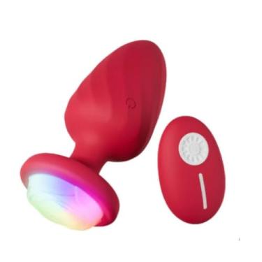 Imagem de Plug Anal Vibrátorio Zorro Em Silicone Com Led E Controle Remoto Plug Vibratório Recarregável MLPA6122 (VERMELHO)