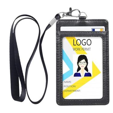 Imagem de Cordões para crachás de identificação, porta-crachás de couro para documentos de escola de trabalho, cartões de cruzeiro, cartões de hotel, cartões de passagem - preto