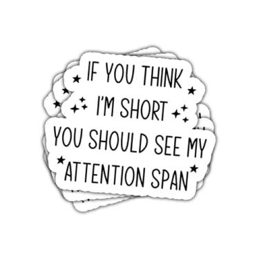 Imagem de 3 peças If You Think I'm Short You Should See My Attention Span, decalque engraçado de vinil neurodivergente para alunos, professores, colegas de trabalho, laptop, garrafa de água, caderno, diário