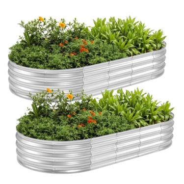 Imagem de APUOCE Canteiros elevados galvanizados de 1,6 x 3 x 3 m (embalagem com 2) para plantas, plantas e flores (prata, 1,6 × 3 × 1FT (pacote com 2)