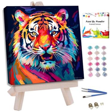 Imagem de JUJUHOOD Kit de pintura colorida de tigre por números para adultos iniciantes e crianças de 8 a 12 anos, pintura animal por número sem cavalete, pintura simples por números para decoração de parede de