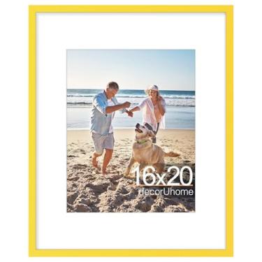 Imagem de decorUhome Porta-retrato de 40,6 x 50,8 cm, exiba imagens 28 x 35 com tapete ou 40 x 50 sem tapete, moldura de pôster para pendurar na parede, amarelo, 1 pacote