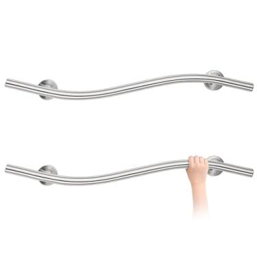 Imagem de 2 barras de apoio onduladas, barra de chuveiro de 91 cm, aço inoxidável 304, acabamento com escova, mão direita, para banheiro, chuveiro, banheiras, degraus, cama, casa, idosos, deficientes, mulheres