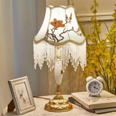 Imagem de Luminária de mesa francesa de luxo com LED, estilo retrô americano, para sala de estar, quarto, escritório, casa de campo ou hotel, com franjas criativas, estilo campestre europeu (Estilo 1)