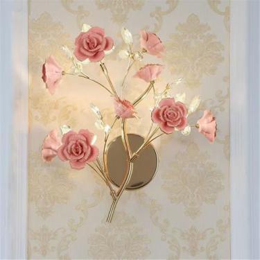 Imagem de Luminária de parede contemporânea em cerâmica com flor de rosa, LED, estilo campestre francês, criativa, para sala de estar, restaurante, quarto, menina, casa de campo, corredor, cabeceira (