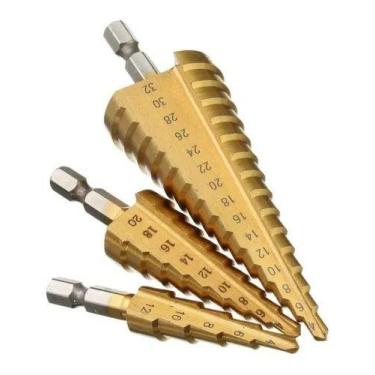 Imagem de Kit 3 Brocas Escalonada Aço Profissional Para 12mm/20mm/32mm - S.G STY