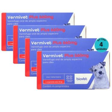 Imagem de Kit Vermivet Plus Biovet 660mg com 4 Comprimidos Com 4 unidades