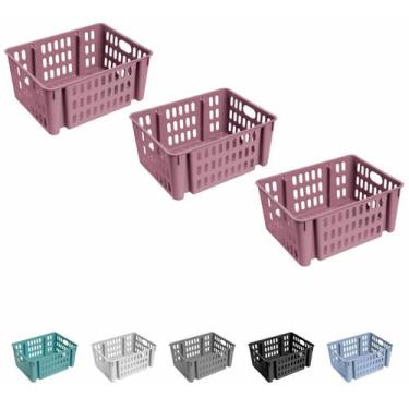 Imagem de Cesto Decorativo Empilhavel Organizador Cozinha Casa Kit C/3 - Atelie 